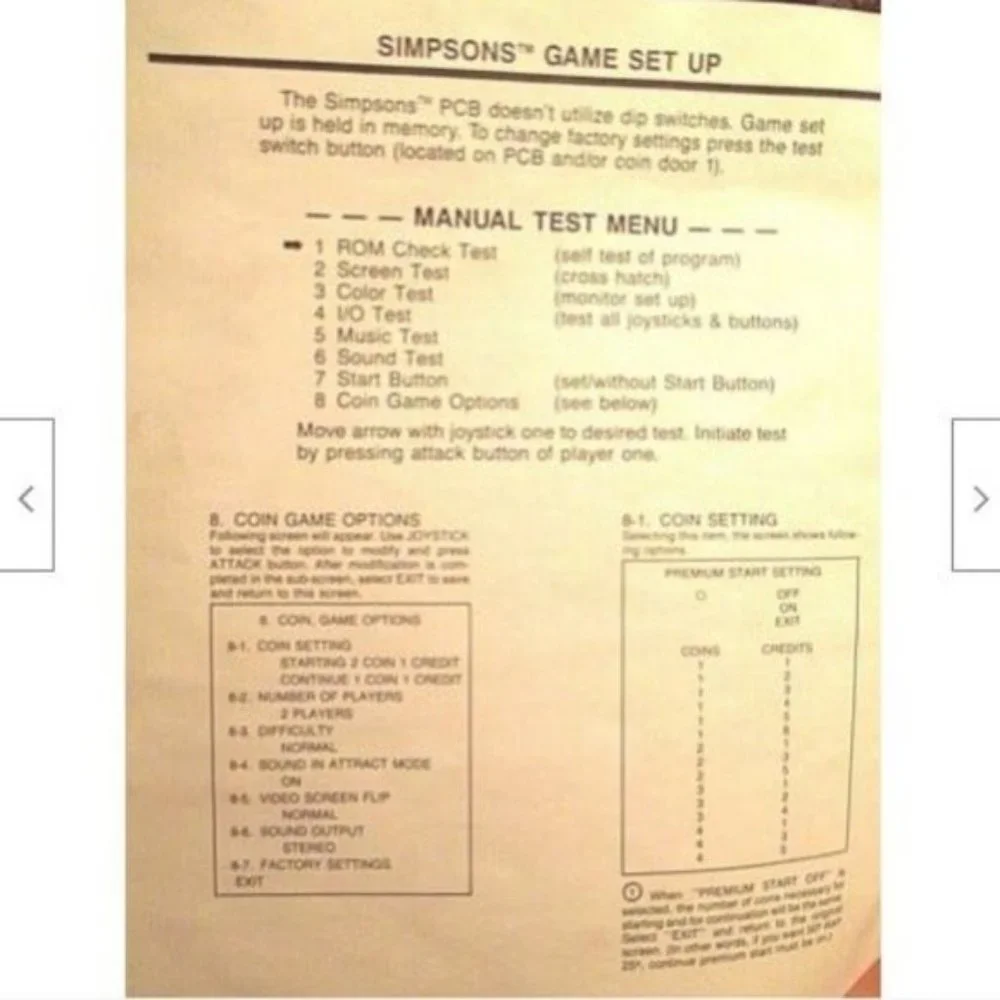 Vintage Simpson ARCADE Game Instruction Manual Booklet 1991 Limited Edition